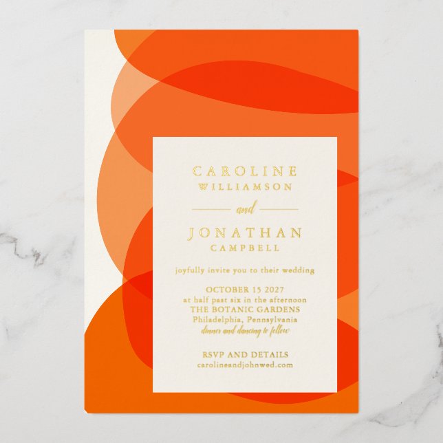 Invitation En Aluminium Formes Abstraites modernes en Mariage orange chic (Recto)