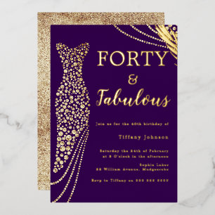 Invitation En Aluminium Forty & Fabulous Purple & Gold robe 40e anniversai