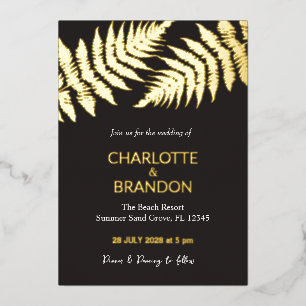 Invitation En Aluminium Fougères noires et dorées Mariage extérieur Or
