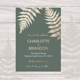 Invitation En Aluminium Fougères vert forêt Mariage extérieur Or 