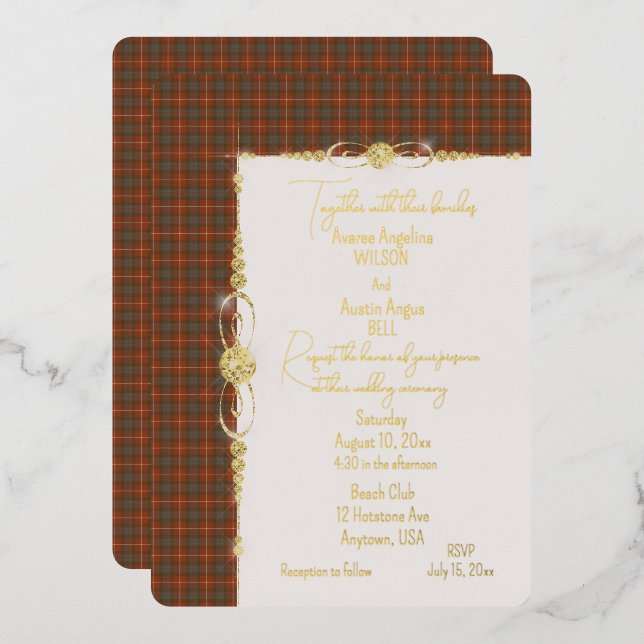 Invitation En Aluminium Fraser Red Tartan Plaid (Recto/Verso)