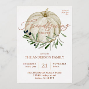 Invitation En Aluminium Friendsgiving Citrouille Blanche