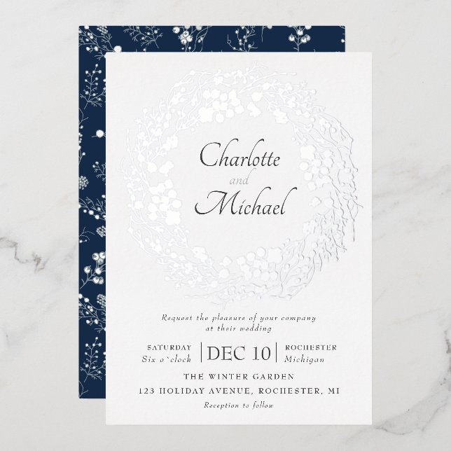 Invitation En Aluminium Fruits d'hiver en argent couronnes mariage invitat (Recto/Verso)