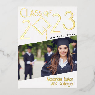 Invitation En Aluminium Fun Facts Photo Bold Script Class 2023 Graduation
