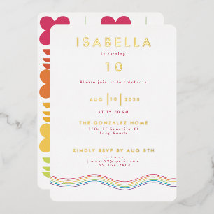 Invitation En Aluminium Fun Retro Rainbow Flower Anniversaire fête