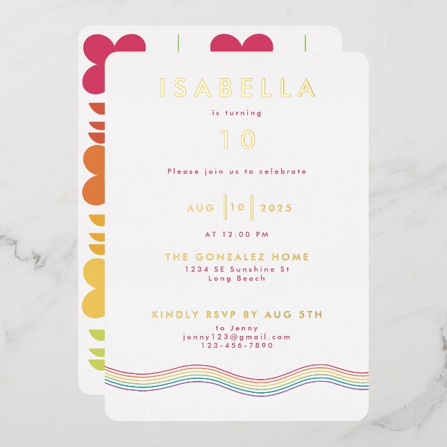 Invitation En Aluminium Fun Retro Rainbow Flower Anniversaire fête (Recto/Verso)