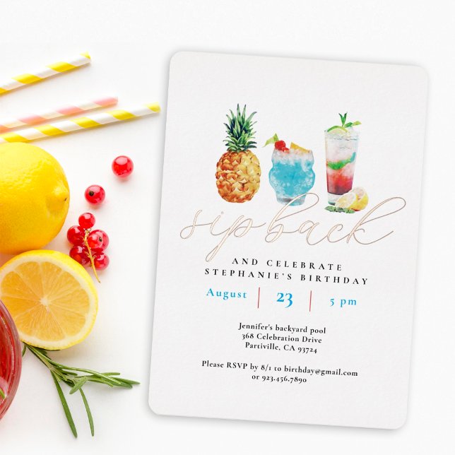 Invitation En Aluminium Fun Sip Back Cocktails Anniversaire Rose de fête O (Créateur téléchargé)