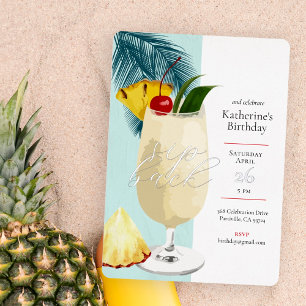 Invitation En Aluminium Fun Tropical Pina Colada Cocktail Anniversaire Fêt
