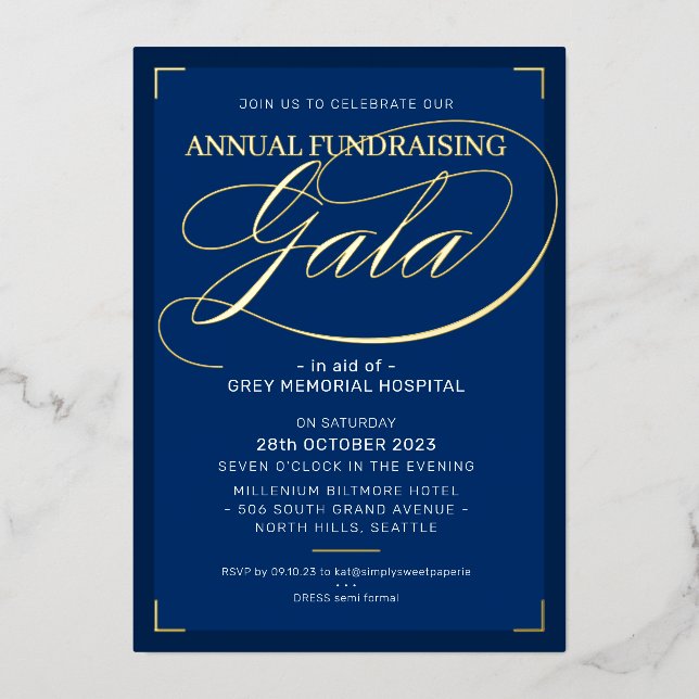 Invitation En Aluminium FUNDRAISING GALA élégant événement fancy script na (Recto)