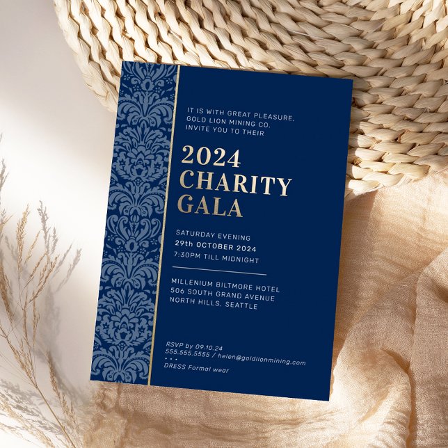 Invitation En Aluminium GALA BALL moderne élégant événement marine bleu or (Créateur téléchargé)