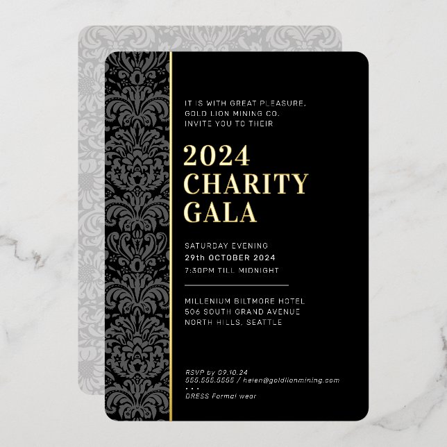 Invitation En Aluminium GALA BALL moderne élégant événement noir cravate o (Recto/Verso)