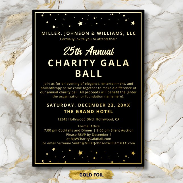 Invitation En Aluminium Gala événement Charity collecte de fonds Elegant B (Gala Event Charity Fundraiser Silent Auction Elegant Black with Gold Foil Invitation.)