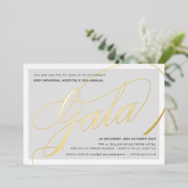 Invitation En Aluminium GALA FUNDRAISING élégant calligraphie gris pâle (Debout devant)