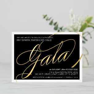 Invitation En Aluminium GALA FUNDRAISING élégante calligraphie or noir