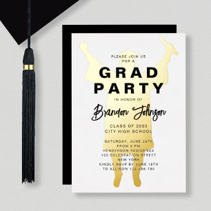 Invitation En Aluminium Garçon moderne Black Gold Graduation Party