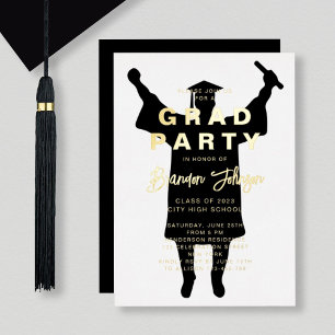 Invitation En Aluminium Garçon moderne Black Gold Graduation Party