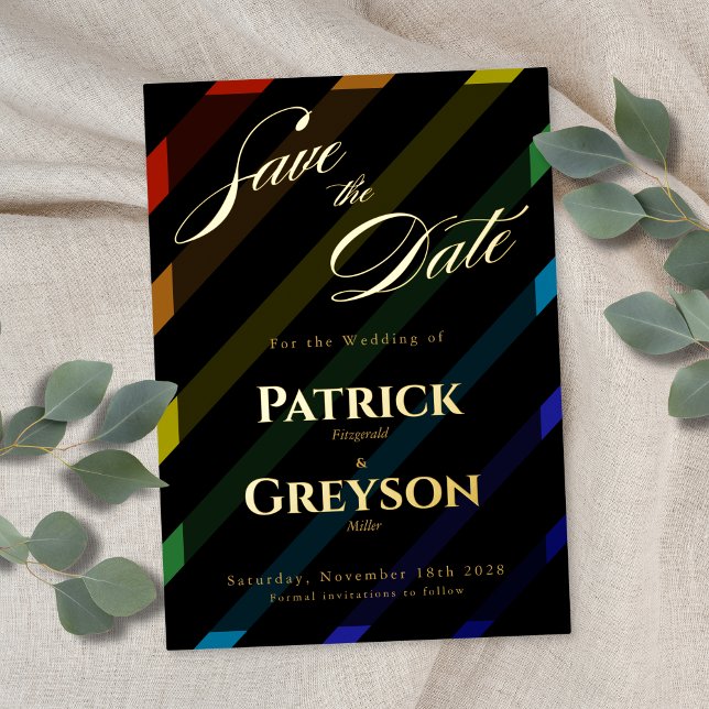 Invitation En Aluminium Gay Men Wedding Elegant Rainbow Gold Save-the-Date (Créateur téléchargé)