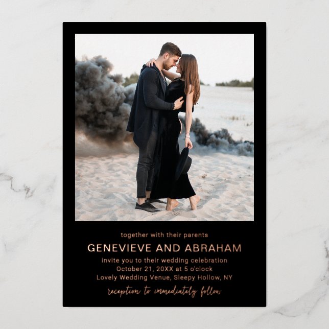 Invitation En Aluminium Genevieve Black Photo Mariage moderne (Recto)