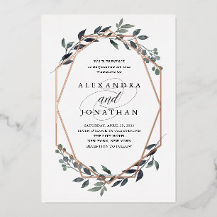 Invitation En Aluminium Geo Blanc vert Mariage or Rose