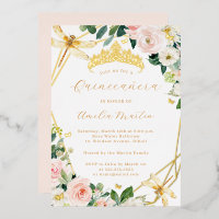 Geo Blush Gold Floral Dragonfly Quinceanera