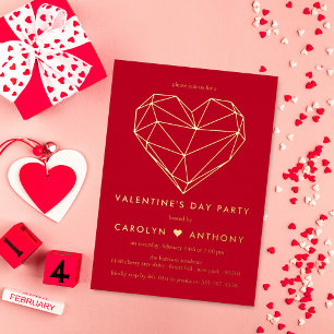 Invitation En Aluminium Geometric Heart Saint-Valentin Party Réel