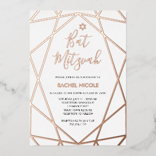 Invitation En Aluminium Géométrique blanche et Rose BAT MITZVAH