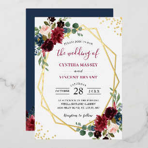 Invitation En Aluminium Géométrique Gold Foil   Mariage floral de la marin