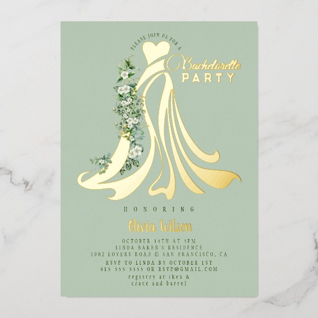 Invitation En Aluminium Géométrique Gold Tropical Green Bachelorette Party (Recto)