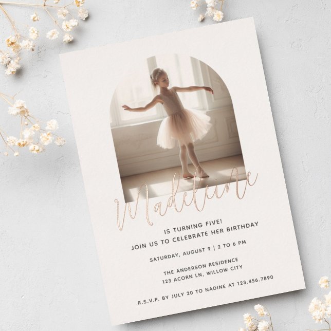 Invitation En Aluminium Girl Cute Pastel Arch Photo Gold Anniversaire (Créateur téléchargé)