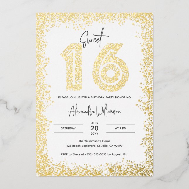 Invitation En Aluminium Glam Anniversaire Photo Sweet 16 Real Gold (Recto)