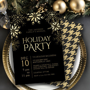 Invitation En Aluminium Glam de vacances Gold & Black Houndstooth & Snowfl
