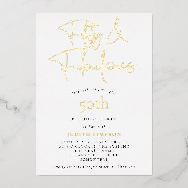 Invitation En Aluminium Glam FIfty Fabulous Script Real (Recto)