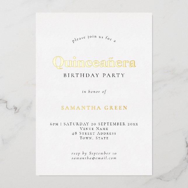 Invitation En Aluminium Glam Quinceañera Fête d'anniversaire Real (Recto)