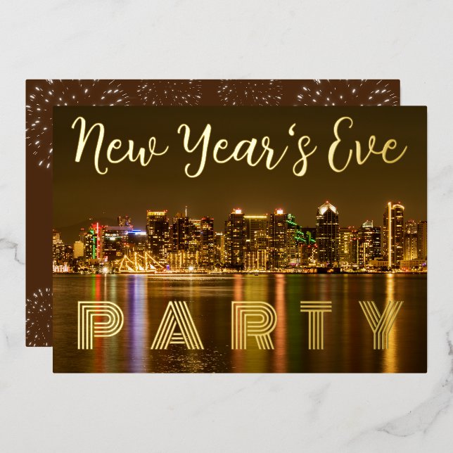 Invitation En Aluminium Glam San Diego NYE Party Gold personnalisé (Recto/Verso)