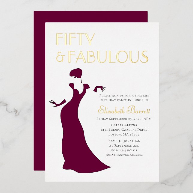 Invitation En Aluminium Glam Soirée Gown Cinquante et fabuleux Anniversair (Recto/Verso)