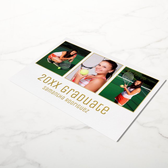 Invitation En Aluminium Gold 2025 Graduate 3 Photo Graduation Party (Rotation)