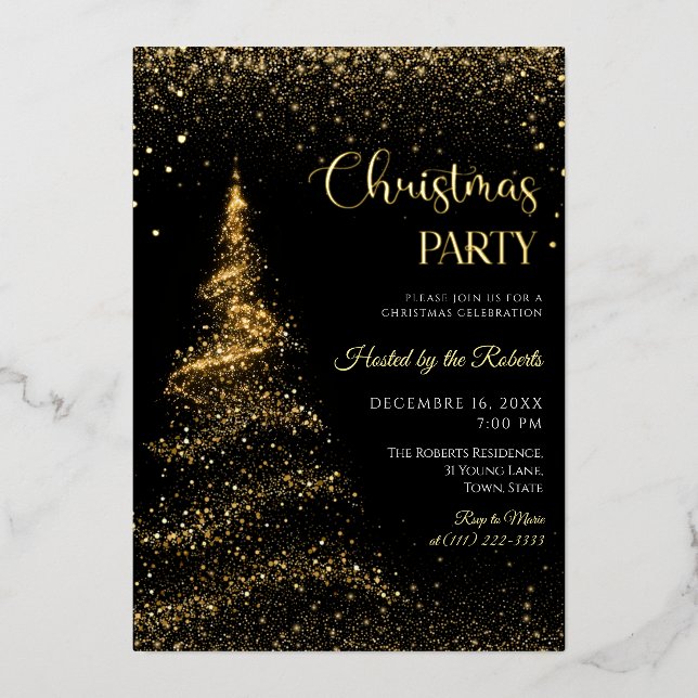 Invitation En Aluminium Gold and Black Christmas Holiday Party  Foil  (Recto)