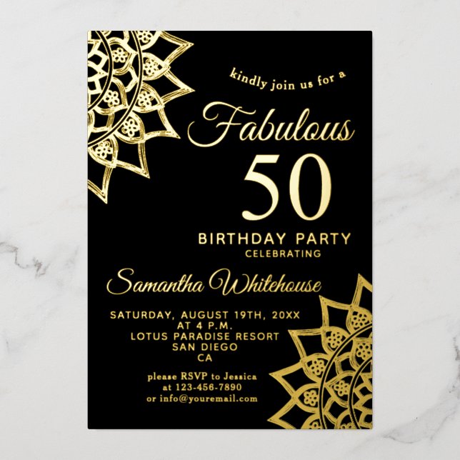 Invitation En Aluminium Gold Black Fabulous 50 Anniversaire Foil Invitatio (Recto)