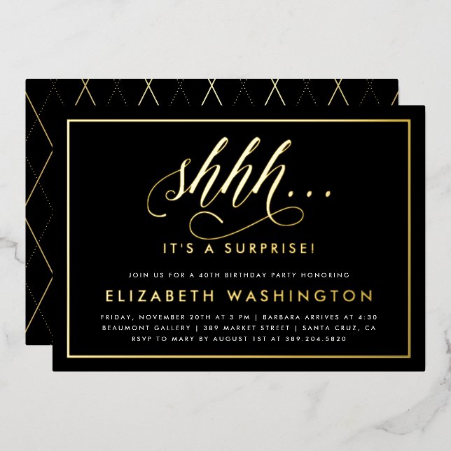 Invitation En Aluminium Gold & Black Surprise Anniversaire (Recto/Verso)