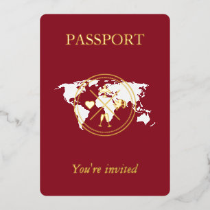 Invitation En Aluminium Gold & Burgundy Red Passport Photo Mariage unique