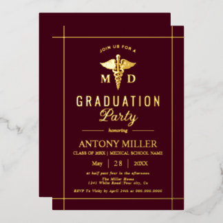 Invitation En Aluminium Gold caduceus Class Of 2026 burgundy graduation