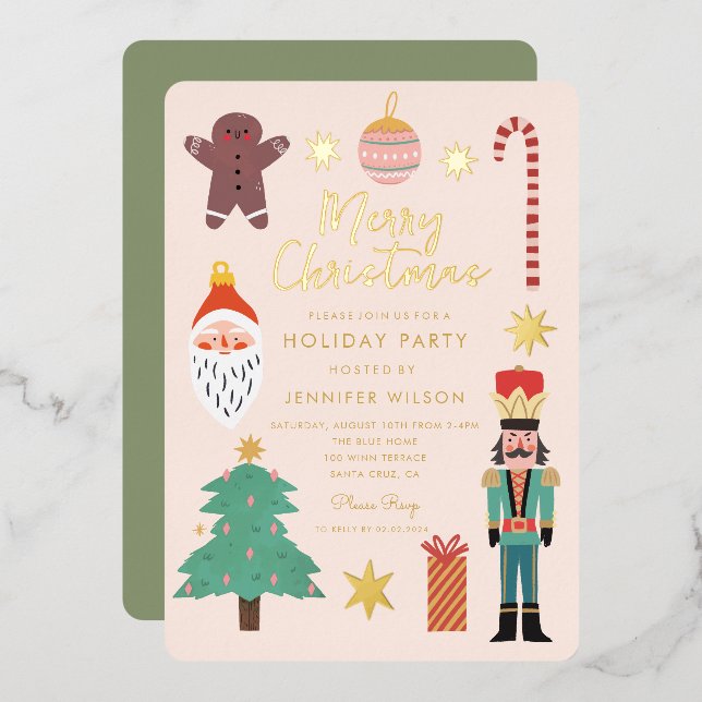 Invitation En Aluminium Gold Christmas Thèmes Holiday Père Noël Family Pho (Recto/Verso)