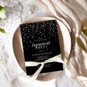 Invitation En Aluminium Gold Confetti Black Engagement Party Gold