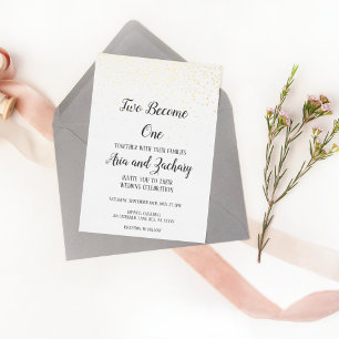 Invitation En Aluminium Gold Confetti Calligraphie Deux Deviennent Un Mari