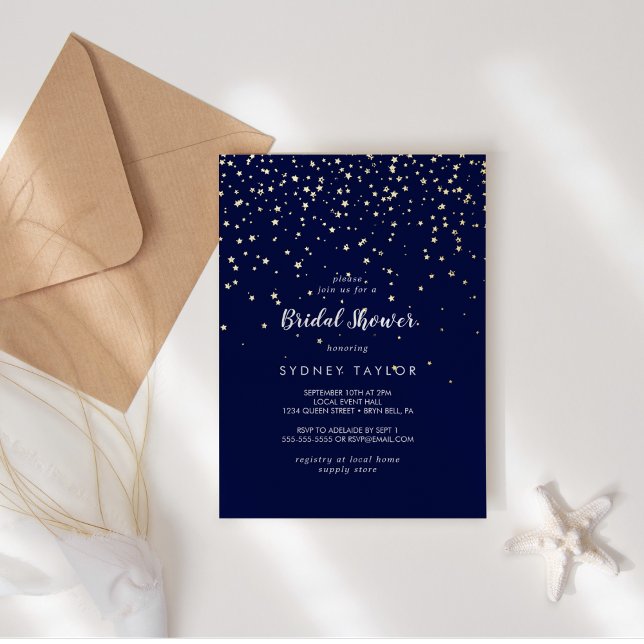 Invitation En Aluminium Gold Confetti|Marine Fête des mariées Gold (Créateur téléchargé)