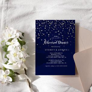 Invitation En Aluminium Gold Confetti Navy Rehearer Dinner Gold