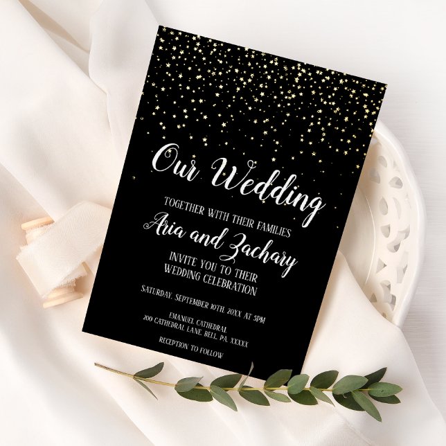 Invitation En Aluminium Gold Confetti|Noir Notre Mariage (Créateur téléchargé)