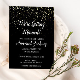 Invitation En Aluminium Gold Confetti Noir Nous nous marions Mariage