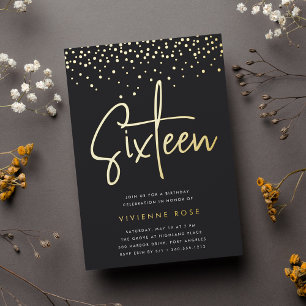 Invitation En Aluminium Gold Confetti Sweet sixteen fête d'anniversaire