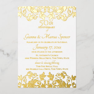 Invitation En Aluminium Gold Damask 50th Anniversary